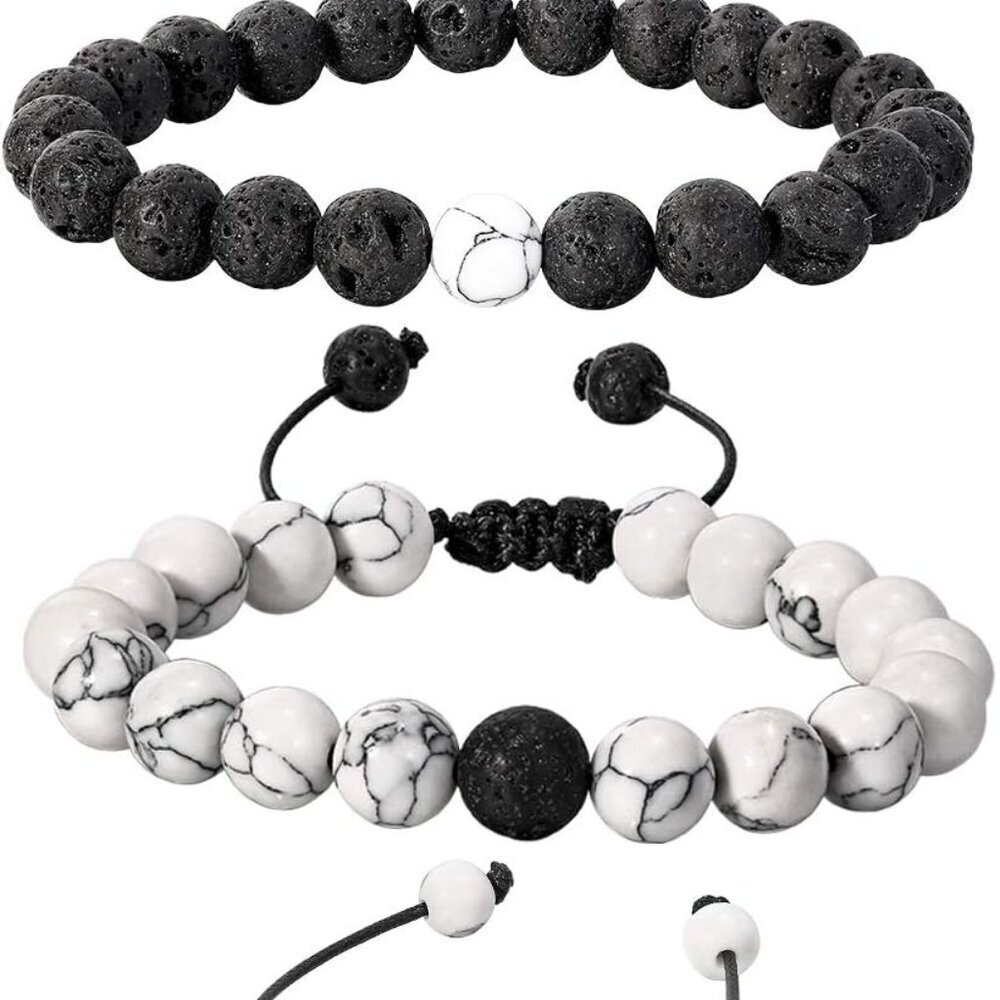4 Pieces Howlite Bracelet Lava Stone Black Matte Agate Essential Oil Set for Cou
